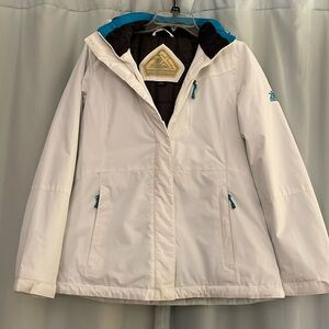 Zero Xposur white winter/ski zip up jacket with‎ removable hoodie, size M